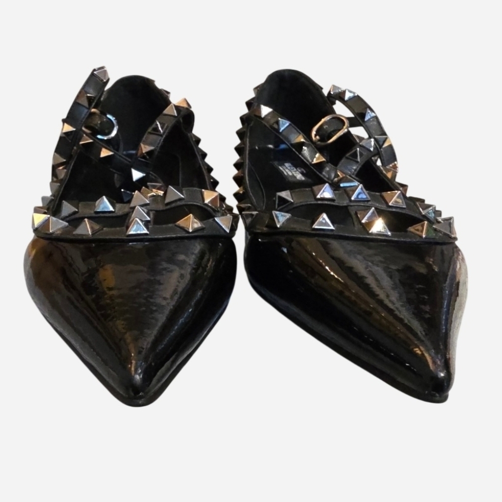🖤 Nearly New Valentino Garavani Rockstud Black Patent Flats Ankle Strap, Sz8/39 - Picture 5 of 16